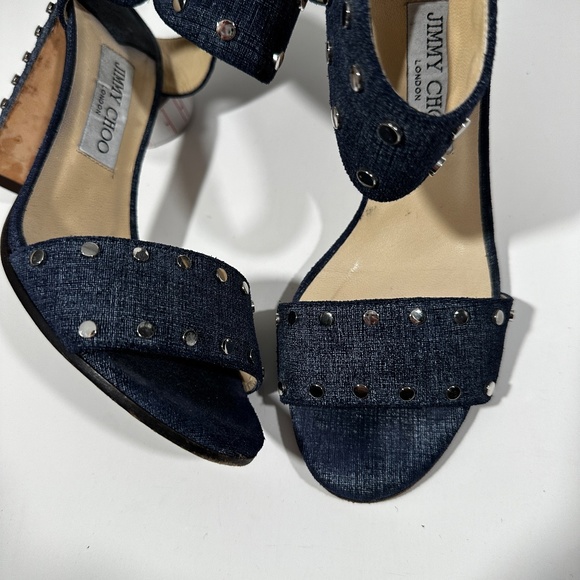 Jimmy Choo [ Women‎ 39.5 ] Denim Blue Studded Strappy Ankle Strap Heels - Picture 2 of 14